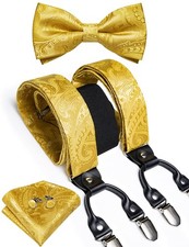 Gold Paisley Suspenders for Men Y-Shape Adjustable Suspenders Bowtie Pocket S...