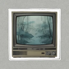 Vintage Retro Television Sticker Ethereal Forest Scene Nostalgic Home #9003