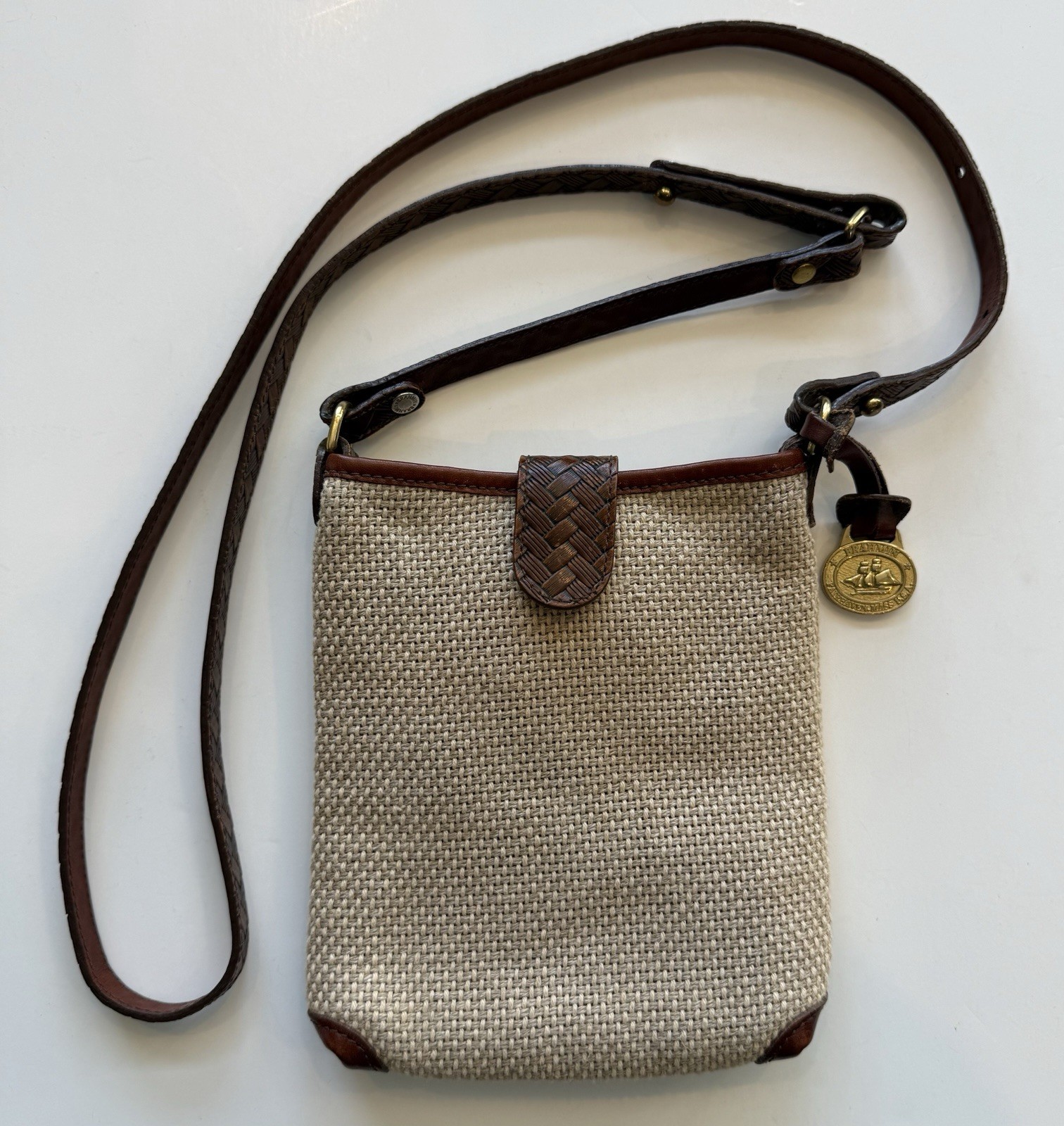 Brahmin Woven Crossbody Embossed Leather Trim Harbor Collection Adjustable