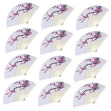 LYART 12PCS Delicate Cherry Blossom Design Silk Folding Hand 1.cherry Fan-12pcs