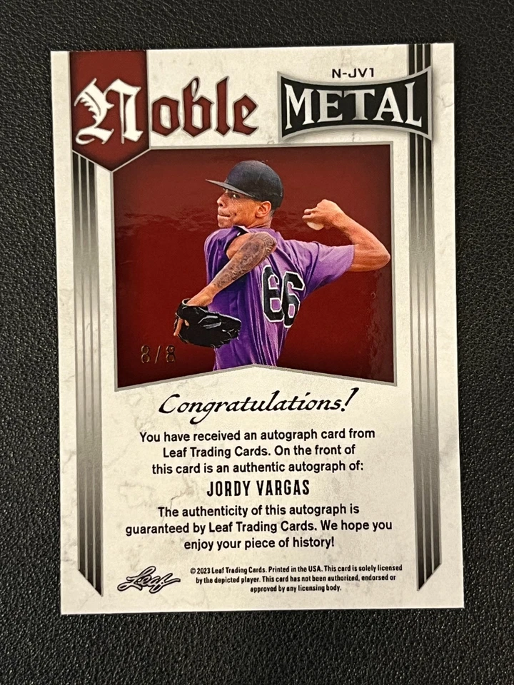 Jordy Vargas 2023 Leaf Metal Noble Auto Purple /8 Rockies - Image 2 of 2