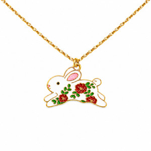 Authentic Floral Bunny Charm Necklace – 18k Gold Plated Rolo Chain – Cute Rabbit Pendant
