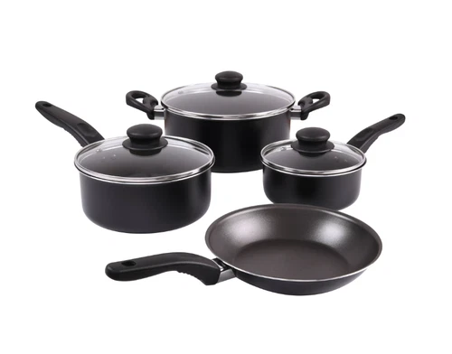 Mainstays 7 Piece Non Stick Aluminium, Pots and Pans Cookware Set, Black