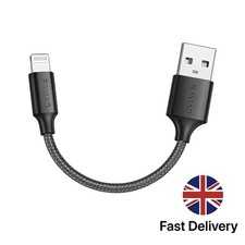Image of Short Lightning Charger Cable MFi Certified Nylon Braided Fast USB Lead 15CM