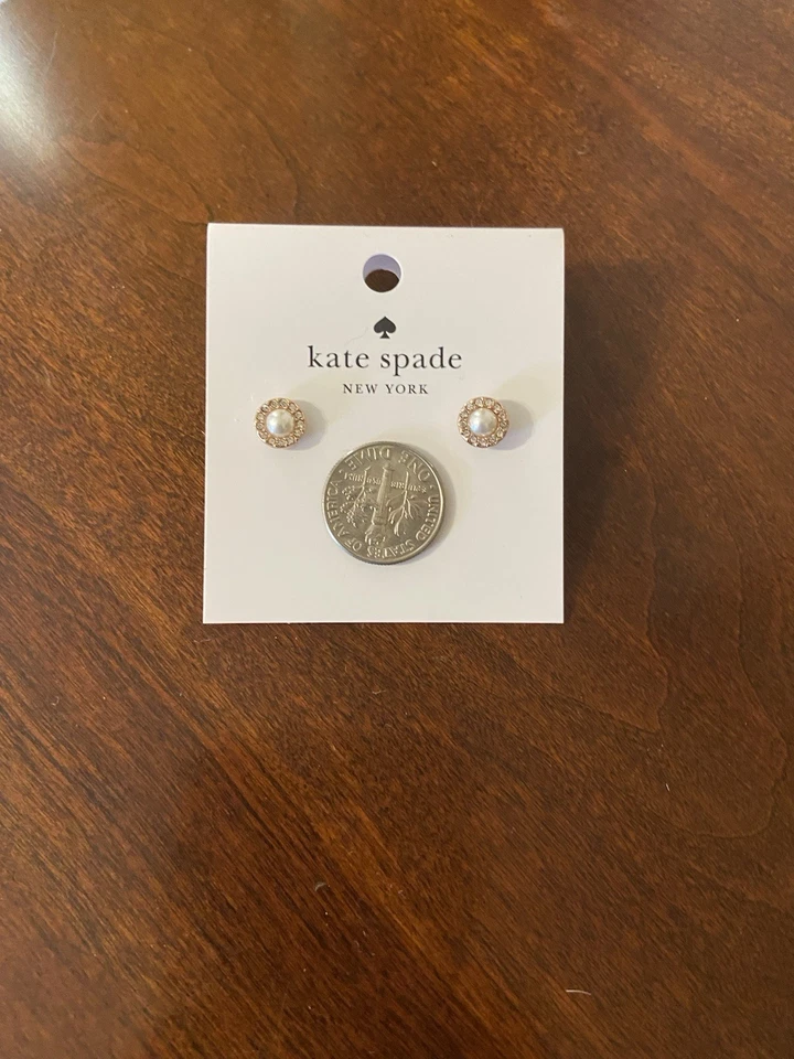 NWT Kate Spade Pearl Stud Earrings w/Rhinestones set in Rose Gold - Image 3 of 3
