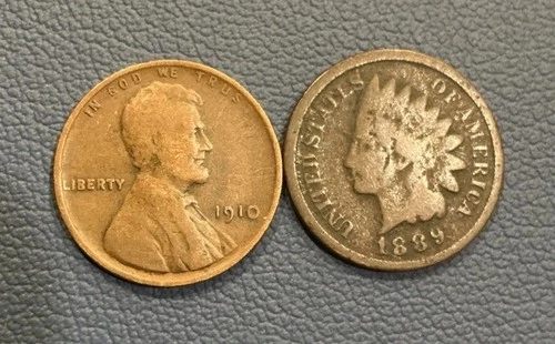 Coin Collection - 1910 P Lincoln Wheat Cent + 1889 Indian Head Cent