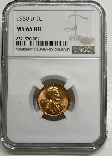 1950-D Lincoln Wheat Cent / Penny 1c NGC MS65 RD Red