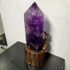 5.92LB TOP high quality natural amethyst quartz obelisk crystal wand point+Stand