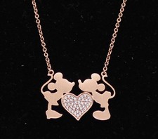 Disney Rebecca Hook Necklace - Mickey and Minnie Kiss - Rose Gold - 925 Sterling
