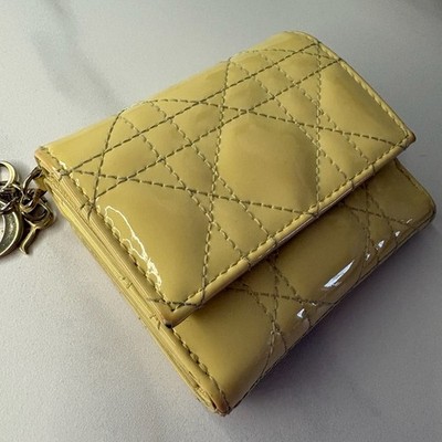 Christian Dior Lady Dior Lotus Wallet Yellow Patent Cannage