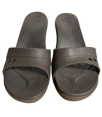 Crocs Kadee Wedge Sandals Size 8 Brown Slip On Lightweight Open Toe EVA