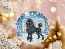 Black Poodle Christmas Ornament Elegant Dog Winter Mansion Snowy Holiday Decor
