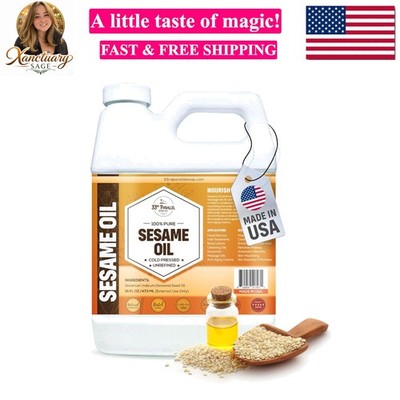 ORGANIC SESAME OIL 16 oz  Cold Pressed Unrefined | 100% Pure Sesame Oil for S...