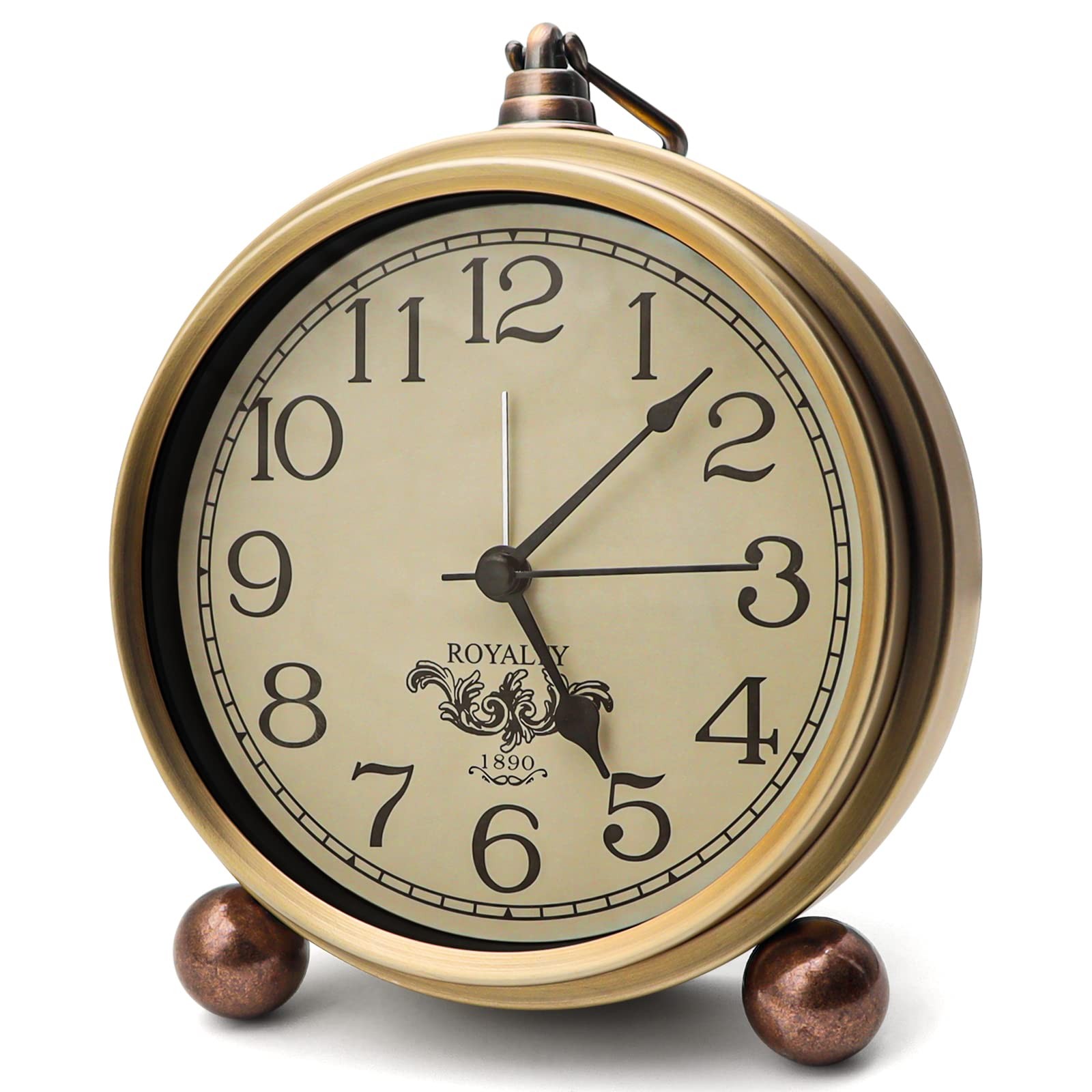 Metal Golden Table Clock, Retro  Non-Ticking Small Alarm Clo