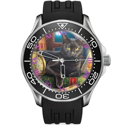Schwarze starrende Katze im Buch Silikonarmband Armbanduhr