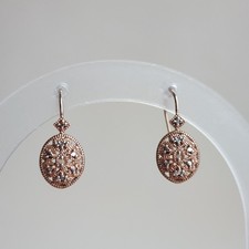 Rose Gold over Sterling Silver Filigree Dangle Earrings Stamped 925