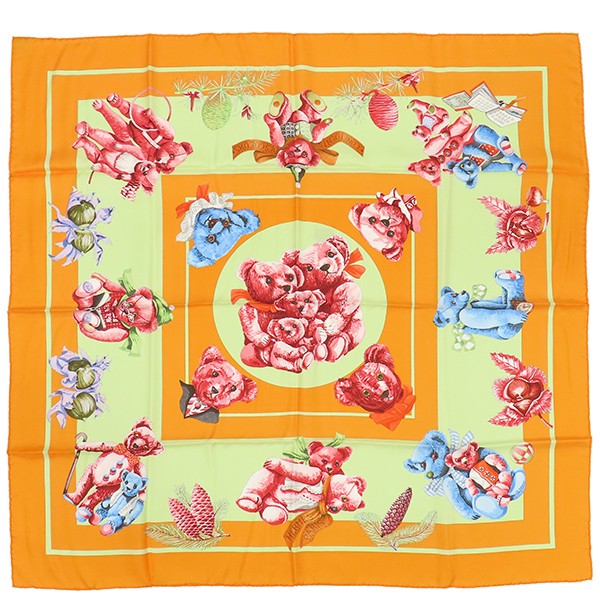 HERMES Carr 90 Silk Scarf Orange Confidents des Coeurs Friends of the Heart