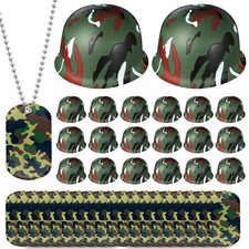 60 Pcs Army Party Favor Helmet Costume Includes Kid Plastic Camouflage Hats M...