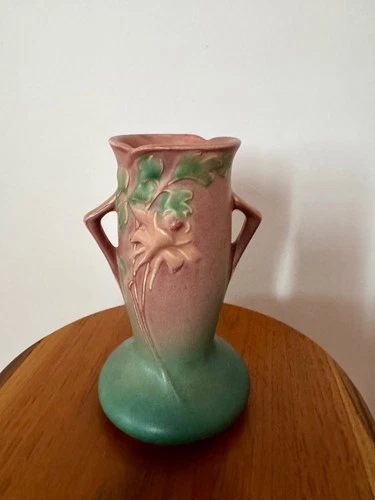 Roseville Vintage Pottery Columbine Vase, Shape 13-6, Pink and Green