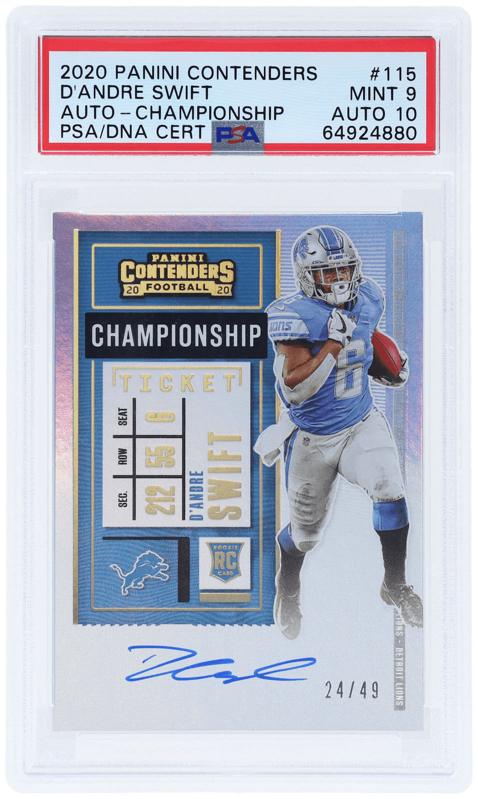 2020 Contenders D'Andre Swift Championship Ticket Auto /49 PSA 9/10 Rookie RC