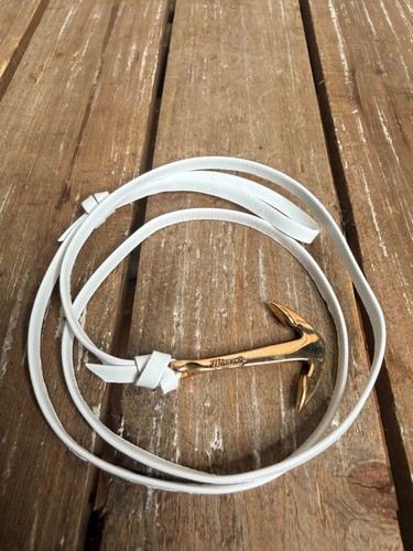 Miansai Unisex Anchor Leather Wrap Bracelet Gold - White