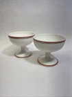 Vintage Set 2 Hazel Atlas Moderntone Milkglass Sherbet Cups Red & Black Stripe