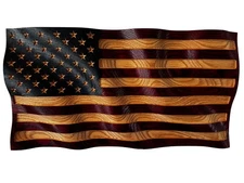 Waving Flag - 18" - Solid Red Oak - Hand Painted - Veteran Owned - Made in U.S.