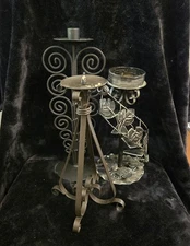 Vintage Lot Candlestick Candle Holders 3 Sizes Black Bundle Primitive Art Deco