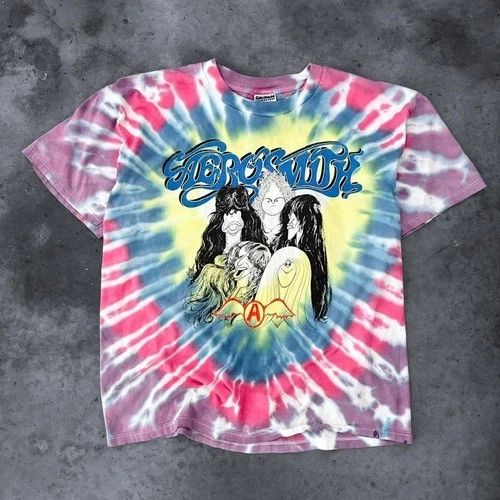 Aerosmith T-shirt Tour Tie Dye Draw The Line Al 1990s vintage concert t-shirt, vintage, size XL, single stitch, B+ condition