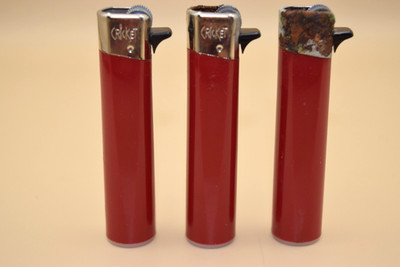 3 Vintage Cricket Red Lighters No Spark Repair Lot