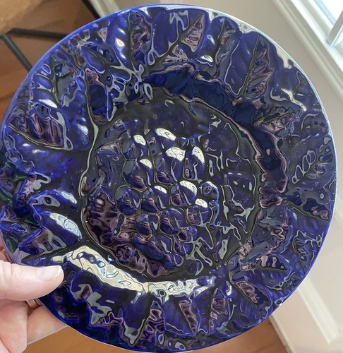 Bordalo Pinheiro Portugal CALDAS Da RAINHA 6 8" Plates Cobalt Blue Fruits - Picture 2 of 8