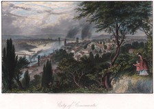 CINCINNATI - Ansicht der Stadt sehr schön kolorierter Stahlstich 1873 Original!