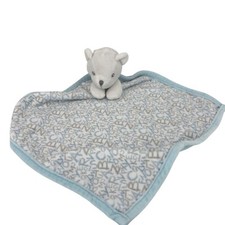Baby Teddy Bear Lovey Security Blanket Blue White 15 Inch Plush Alphabet Print
