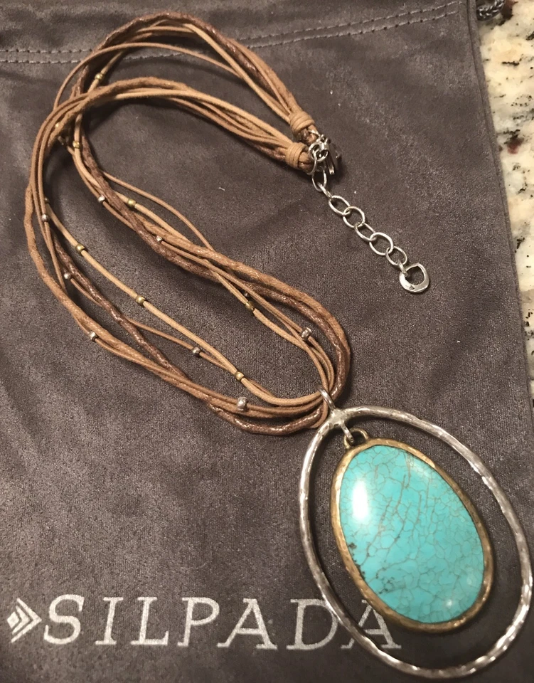 SILPADA N1804 Double-Halo Blue Howlite Stone Bronze & Silver Necklace Was $129 - Image 3 of 3