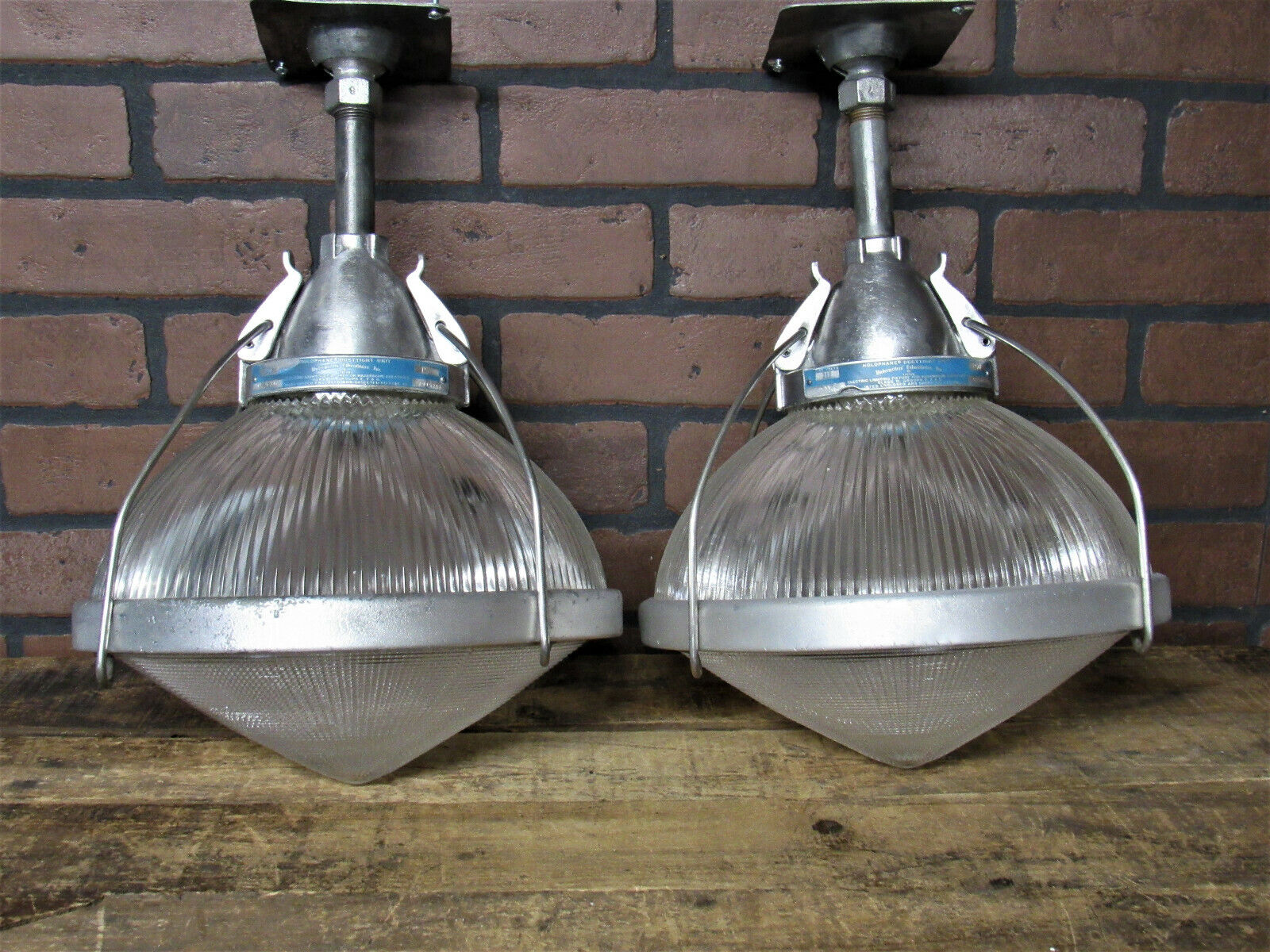 PAIR Vintage Industrial Holophane Lights Restored 15 1/2" Long- can be longer-