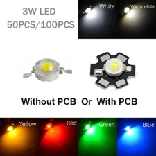 50 100pcs Light Beads 3W SMD High Power LED COB Chip Cool/Warm White Red Green