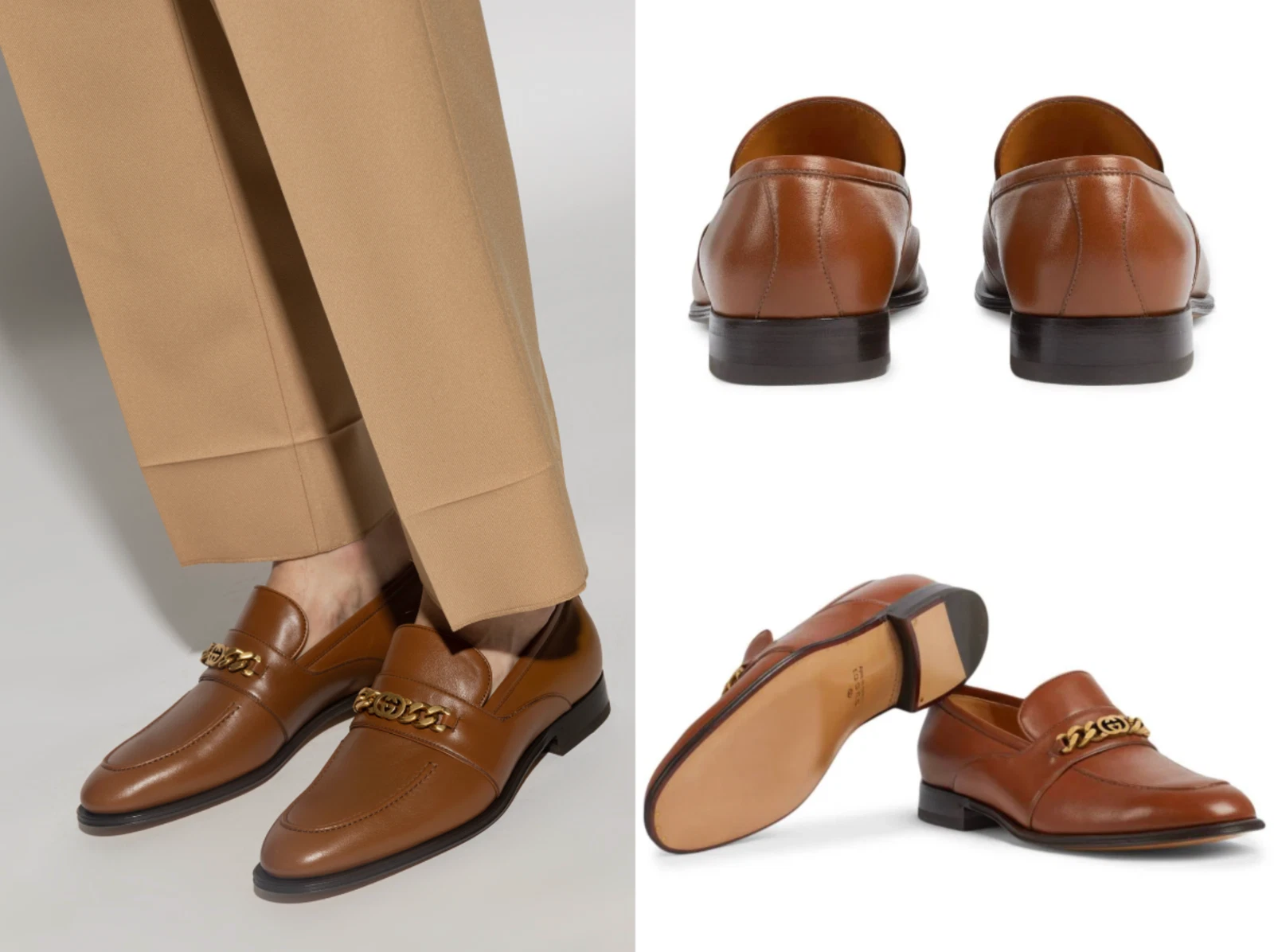 Gucci Chaîne Slip On Cuir Loafers Baskets Chaussures Mocassin Mules 41