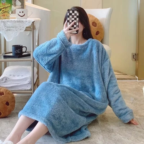 Winter dicke warme Flanell Nachthemden Nachtwäsche Nachtkleid Nachtkleid Nachthemd - Bild 14 von 22