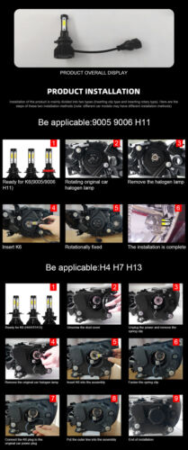 HB3 HB4 LED Headlights Kit Combo Bulbs 8000K 6000K High Low Beam Super Bright - Picture 37 of 117