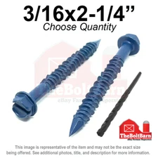 3/16x2-1/4" Slotted Hex Washer Head Phillips Piercing Point Concrete Screws Blue