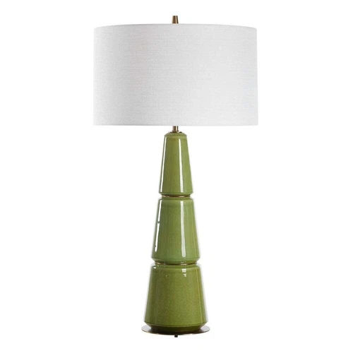 MENDELL MODERN TABLE LAMP CRACKLED MOSS GREEN CERAMIC UTTERMOST 30502 - Picture 4 of 7