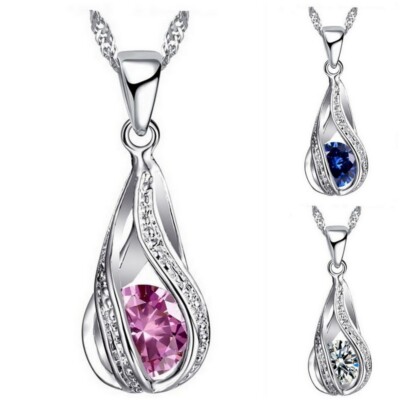 Halskette Anhänger Spirale Tropfen Träne  925er Sterling silber plattiert #Tr4