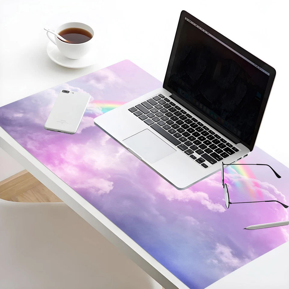 Boho Rainbow Mouse Pad Cloud Purple Desk Mat for Keyboard and Mouse Desk Pad - Image 3 of 4