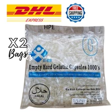 2 x 1000s Empty Clear Gelatin Capsules ~Sizes 0~ Self Fill Pharmaceutical