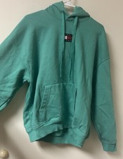 Tommy Jeans Mens Oversized Signature Badge Turquoise Pullover Fleece Hoodie S