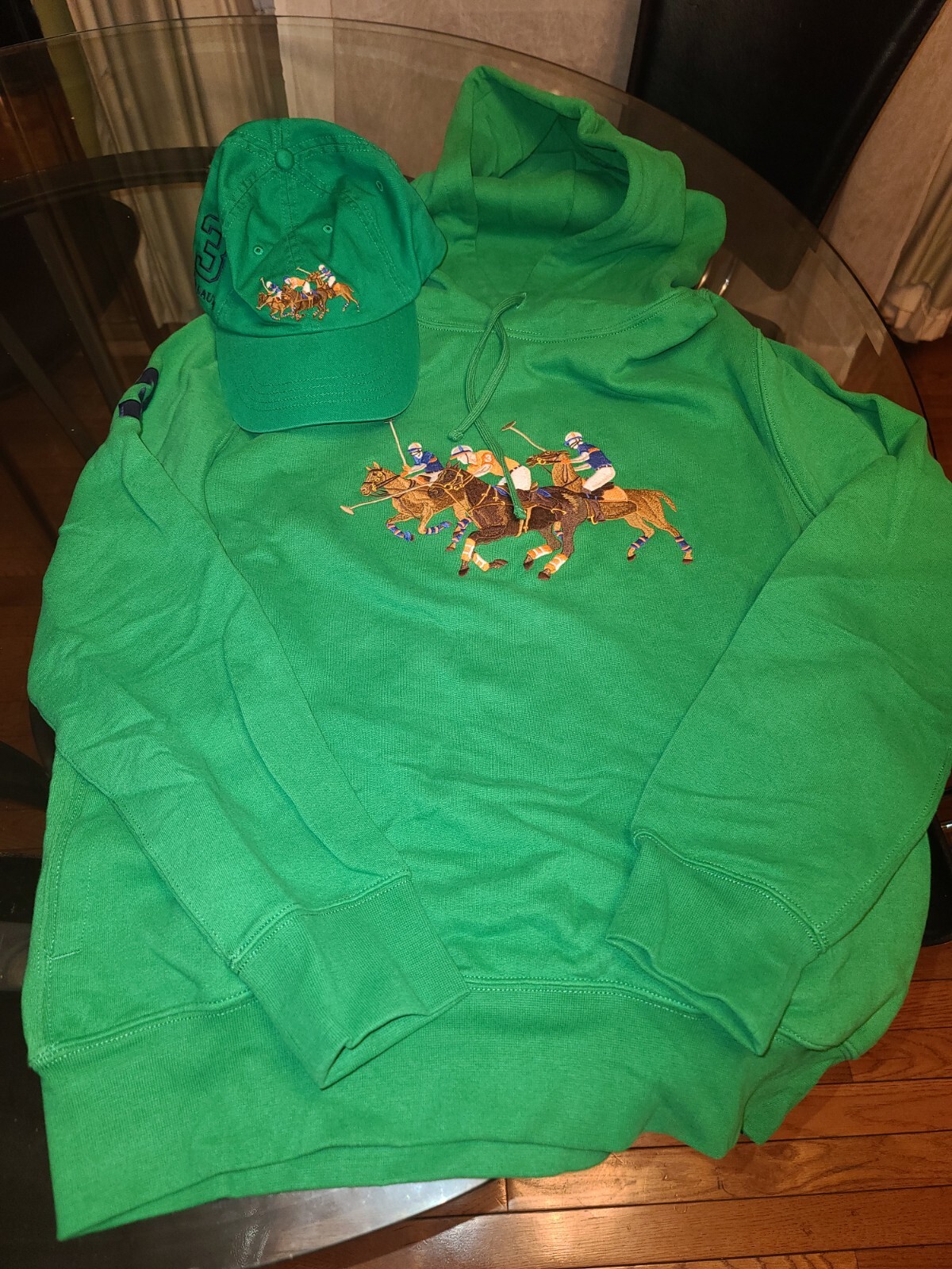 Felpa con cappuccio Polo Ralph Lauren 2020 uomo M verde triplo pony pile