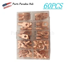 60pcs Assortment Copper Lug Ring Terminal Battery Cable Ends Wire Connector