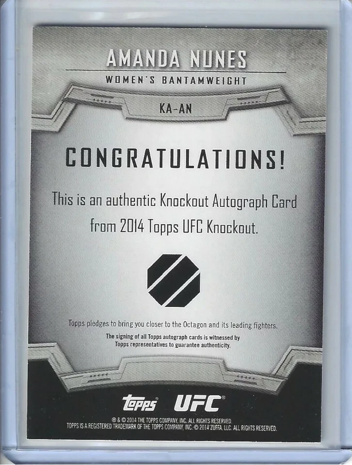 2014 Topps UFC Knockout Amanda Nunes 1st Autograph Rookie RC /149 #KA-AN - Image 2 of 2