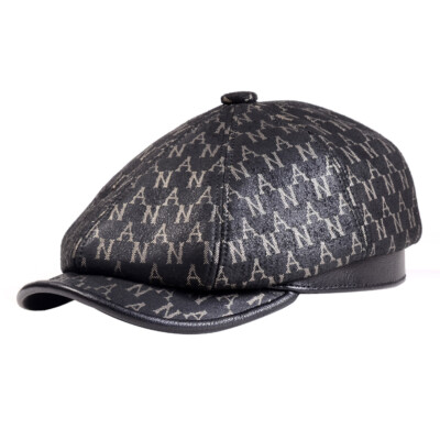 Men's Women's Real leather Eight Piece Flap Beret Peaked Cap Newsboy Hats/caps