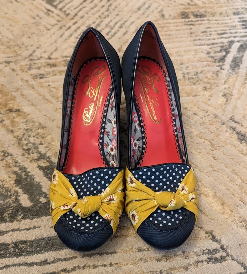 LICENCIA POÉTICA Azul Mostaza Lunares Arco Plataforma Cuña Tacones Zapatos Talla 8.5 Foto 2 de 4